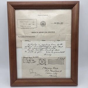 WW2 Order To Report For Induction With Letter To Wife 1945 Framed